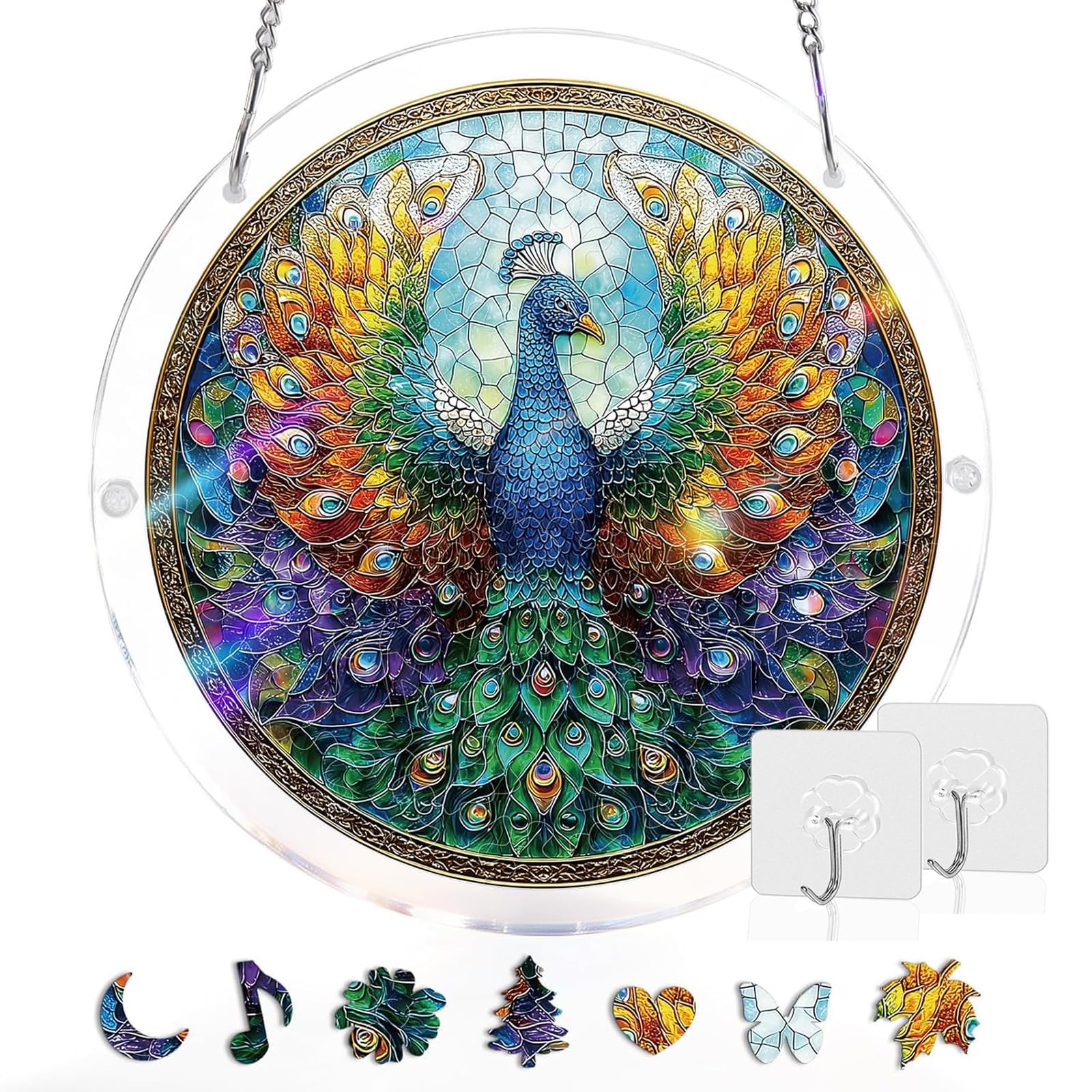 Acrylic Puzzle Suncatcher 83 Pieces, 7.4 Inch, DIY Window Hanging Decoration for Home & Garden, for Women, Men, and Moms, Ideal for Birthday or Home Decor,Style d,S (7.4in) — view 11