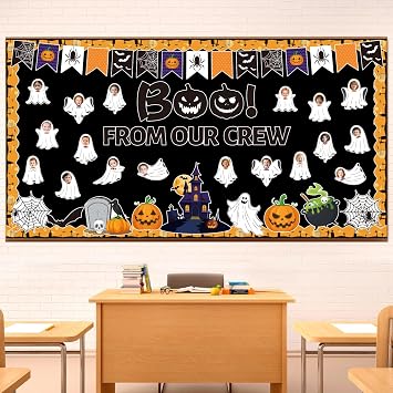 Sereliy 83Pcs Halloween Bulletin Board Decorations, DIY Ghost Photo Cutouts for Kids, Spooky Halloween Decorations Classroom Bulletin Board Set for Party School Nursery Classroom Wall Decor