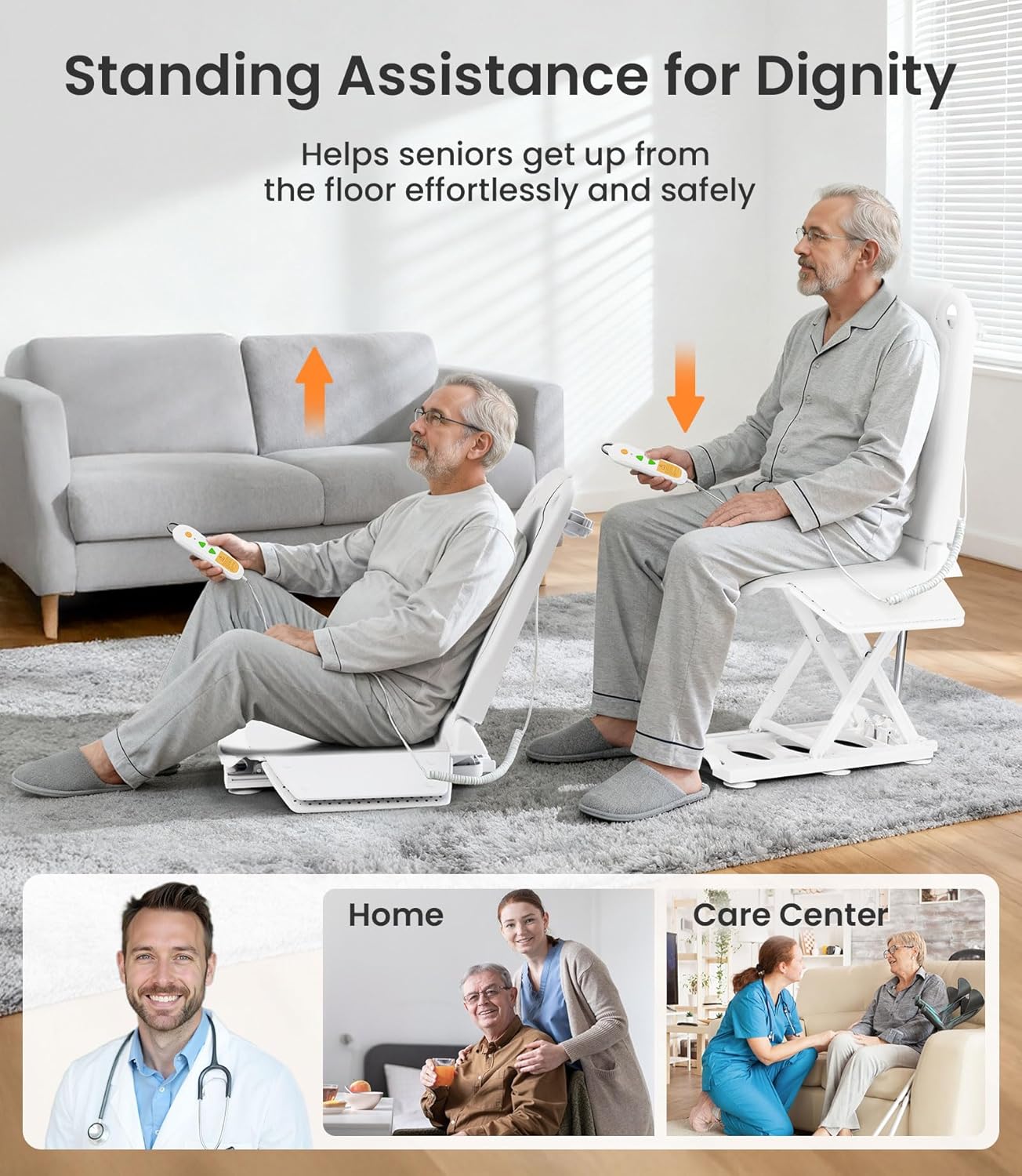 2-in1 Electric Chair Lift, Stand Up Independently from Floor, Support Up to 300 LBS, Chair Lift for Elderly, Help You Stand Up for Living Room & Bathtub