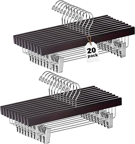 Miniatura 10 de Quality Hangers Perchas de madera para pantalones, paquete de 20 ganchos giratorios para ropa, falda de madera de loto, pantalones, pantalones