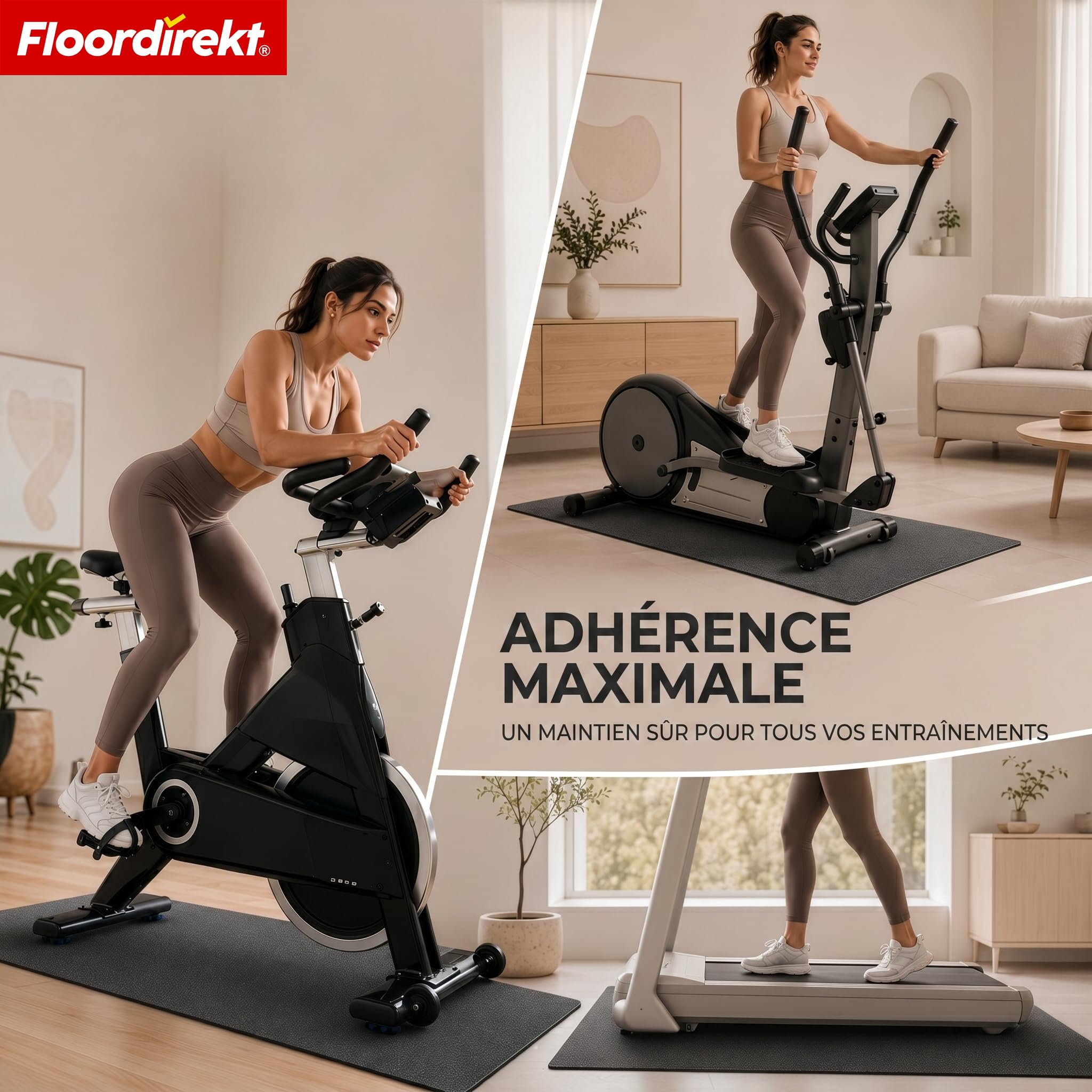 Floordirekt Sparta Tapis de protection de sol antidérapant pour tapis de course, vélo elliptique et équipement de fitness, absorbant les chocs