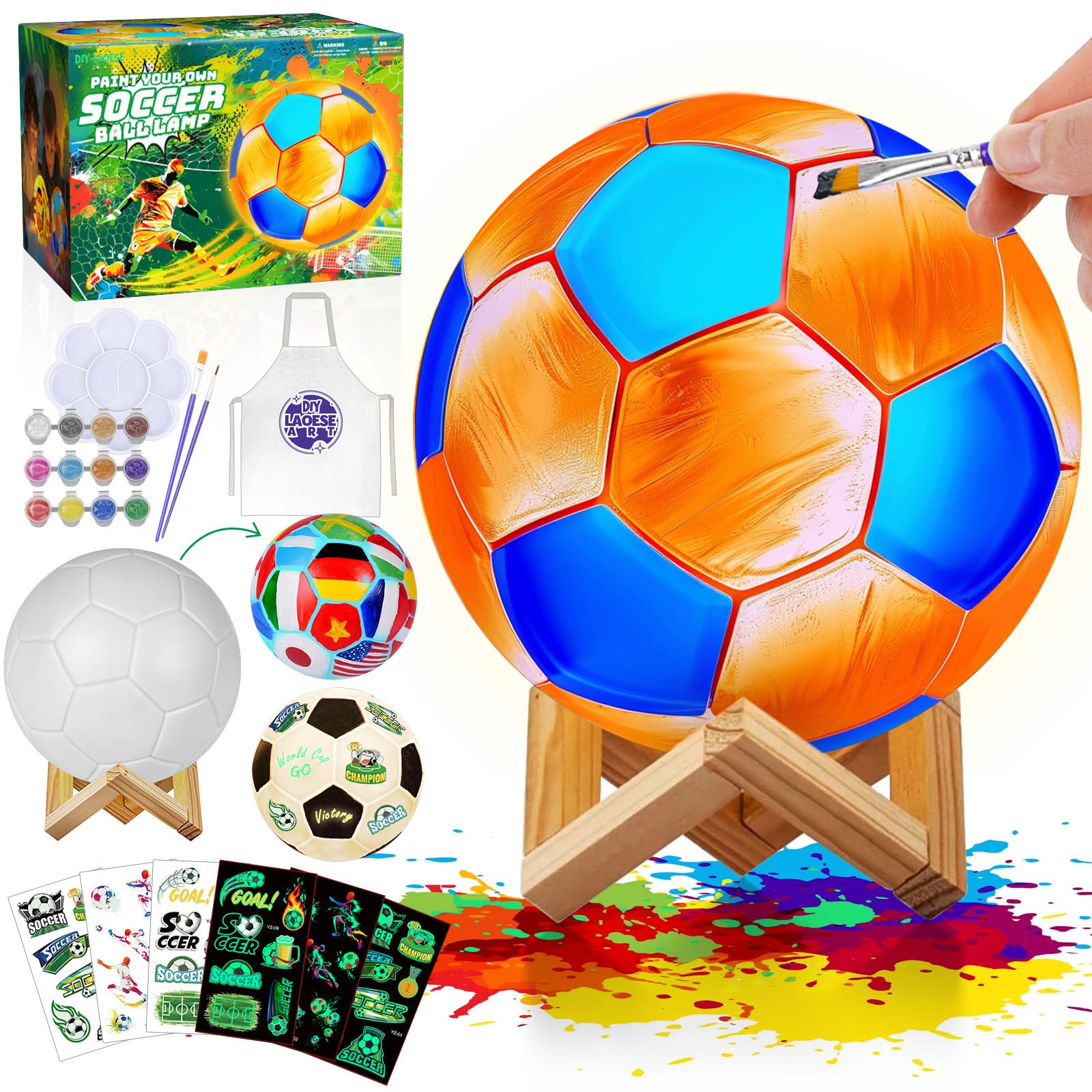 Paint Your Own Football Lamp Kit, Football Gifts for Boys, DIY 3D Night Light with Stickers, Art Supplies Crafts Kit for Kids, Christmas Birthday Gifts for Boys and Gifts Age 6 7 8 9 10 11 12+
