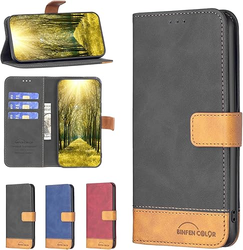 Funda para Moto One Zoom compatible con Motorola One Zoom Phone Case Flip Stand Cover PU Leather Wallet Case BF11-Negro