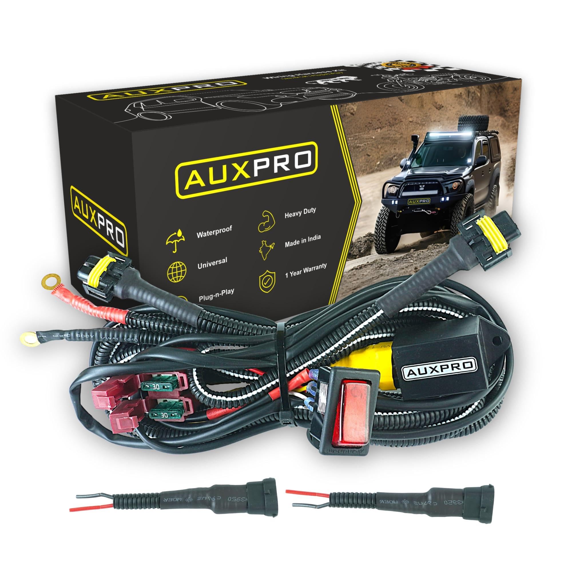 Auxpro H8/H11 Fog Lamp Wiring Harness Kit For Car/Truck with LED Switch | Universal Fit & also competable with H8 H9 H10 H11 880 881 890 891 800 802 Lamps | 1 Year Warranty (Rectangle Switch)