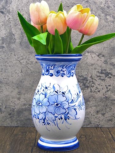 Miniatura 3 de Hand Painted Blue and White Portuguese Pottery Ceramic Decorative Flower Vase