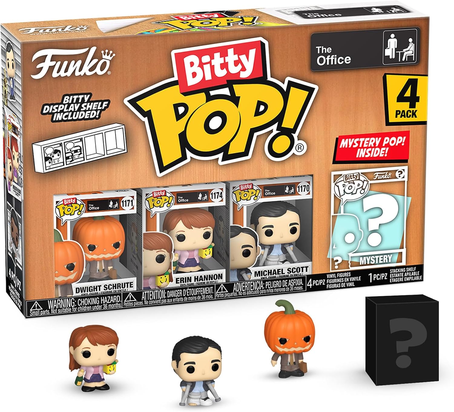 Funko Pop! Bitty: The Office - Dwight with Pumpkinhead 4-Pack, and A Surprise Mystery Mini Figure - 0.9 Inch (2.2 Cm) - Stackable Display Shelf Included - Gift Idea - Party Bags Stocking