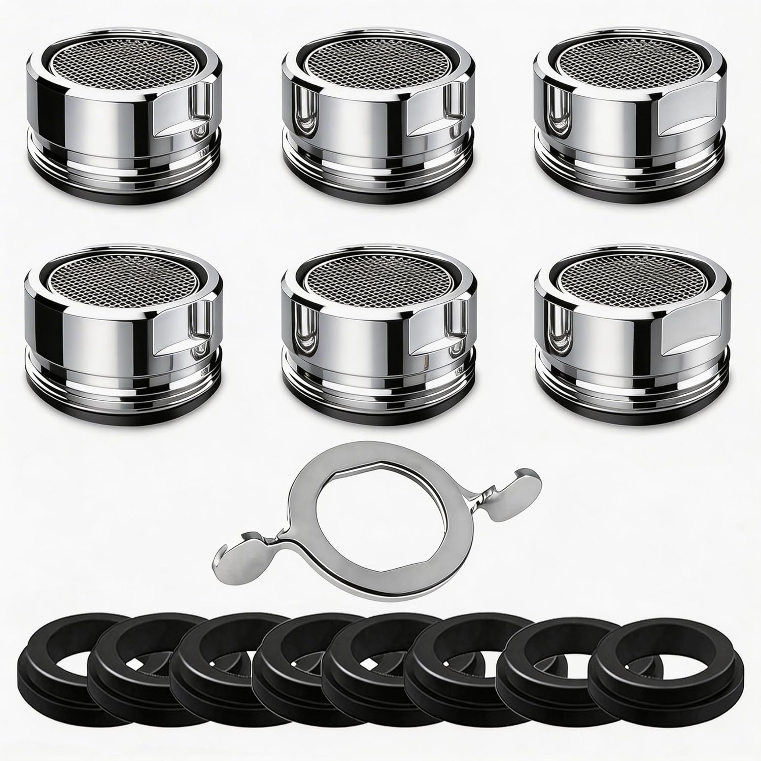 E-TING 6Pcs Faucet Aerator Replacement, 15/16 Inch 24mm M24 Male External Thread, Brass Shell High Flow Bathroom Kitchen Sink Aerator with Gasket and Wrench