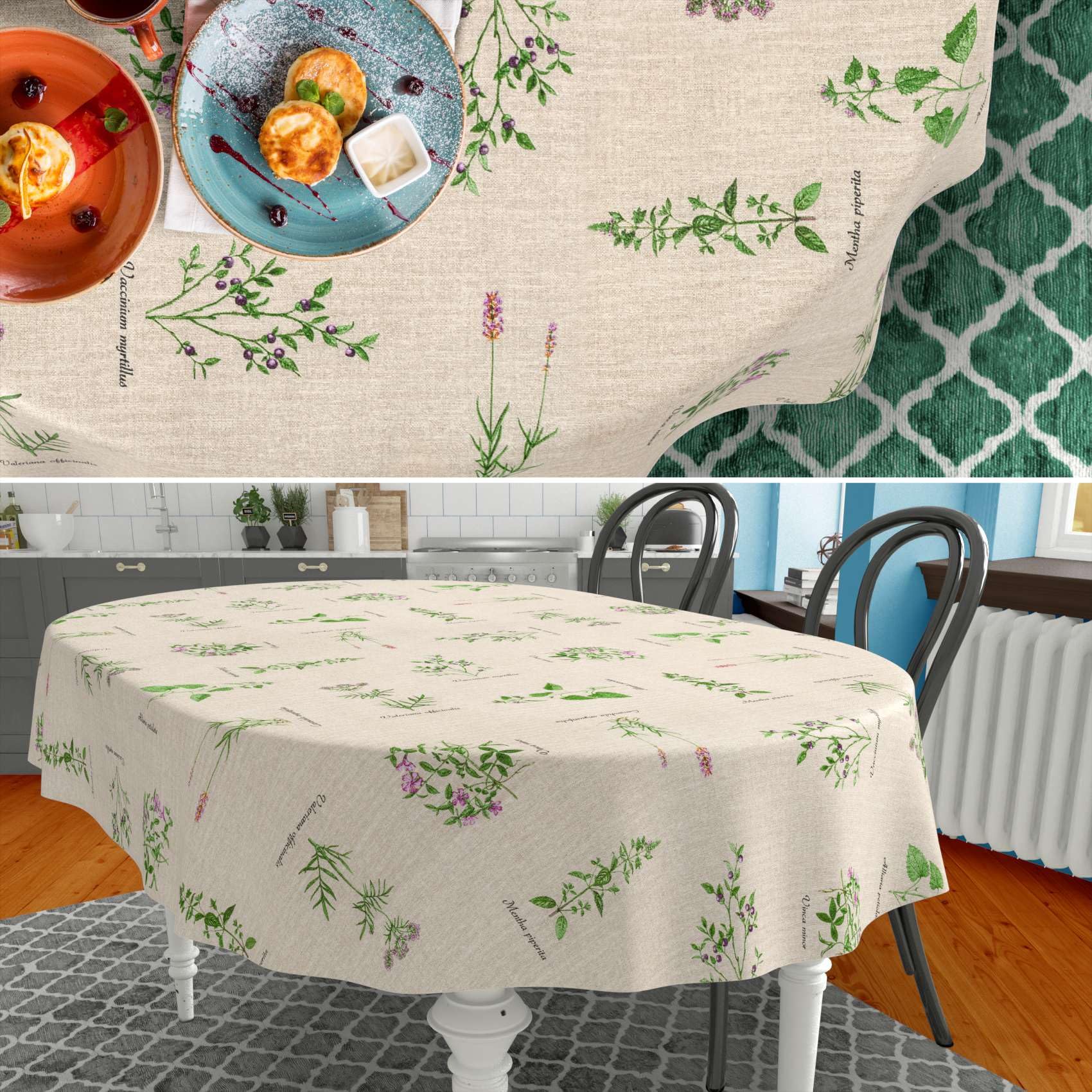 Wasdoek tafelkleed, afwasbaar tafelkleed in linnenlook, beige, effen, duurzaam, ovaal, 180 x 140 cm