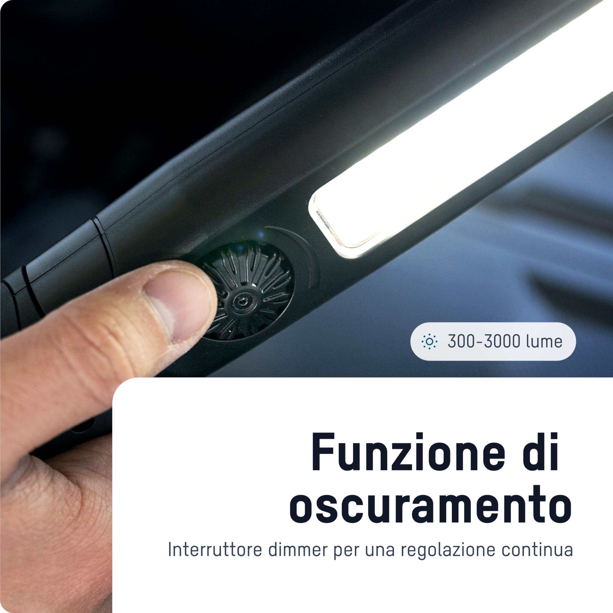 ANSMANN Luce da lavoro a LED, luce di ispezione ricaricabile con magnete e gancio, ricaricabile via USB, lampada da officina, torcia a LED, 3000lm e 8h di durata della luce, officina, automobile