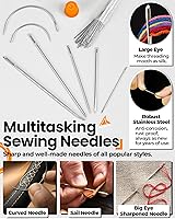 Vista 4 de Kit de reparación de tapicería de cuero: PLANTIONAL - Kit de costura de 60 piezas con hilo encerado y de tapicería, aguja de ojo grande, 3 puntas