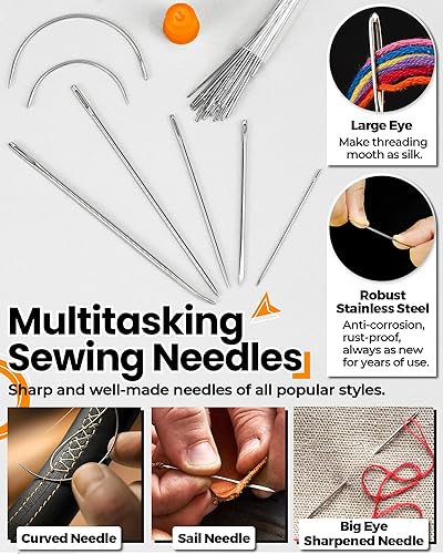 Miniatura 4 de Kit de reparación de tapicería de cuero PLANTIONAL - Kit de costura de 60 piezas con hilo encerado y de tapicería, aguja de ojo grande, 3 puntas de