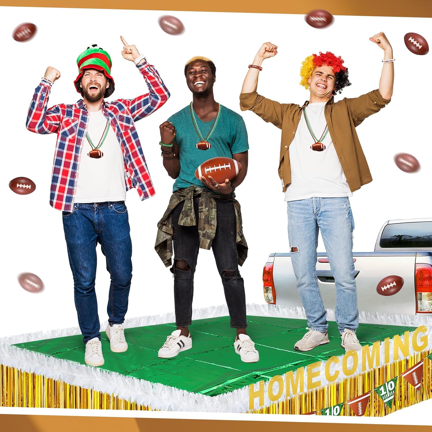 72 Pcs Football Parade Throws Bulk Party Favors Mini Football Stress Balls Silicone Bracelets Beaded Necklace for Mardi Gras Parade Throws Bowl Game Day Party Supplies Accessories