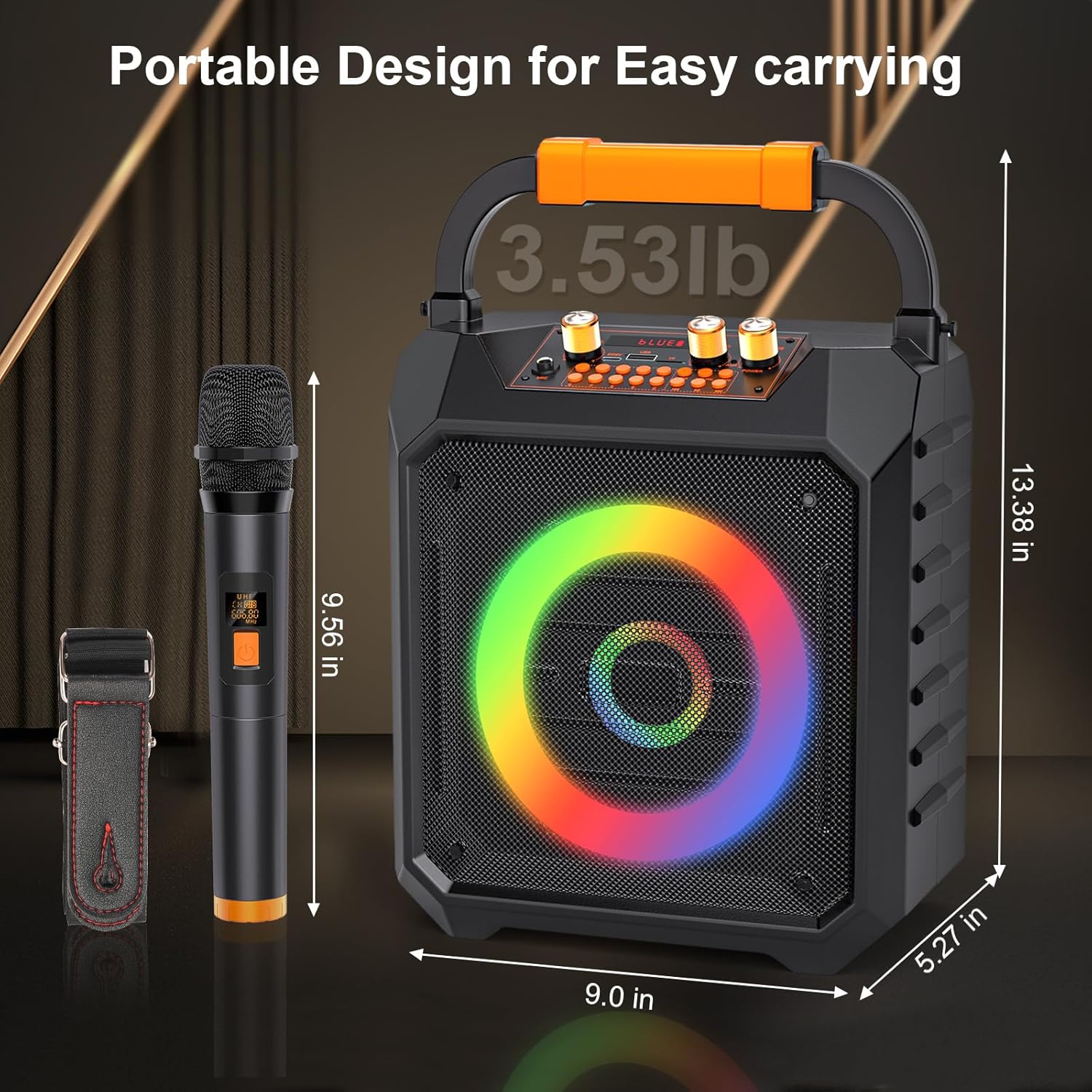 Portable Karaoke Machine with 2 Wireless Mics Bluetooth Karaoke Speaker with PA System for Adults,Parties,Home Use,Support BT/TF/USB/AUX/FM,Recording,LED Lights,Powerful Bass and Treble (K168N-Black) - Image 7