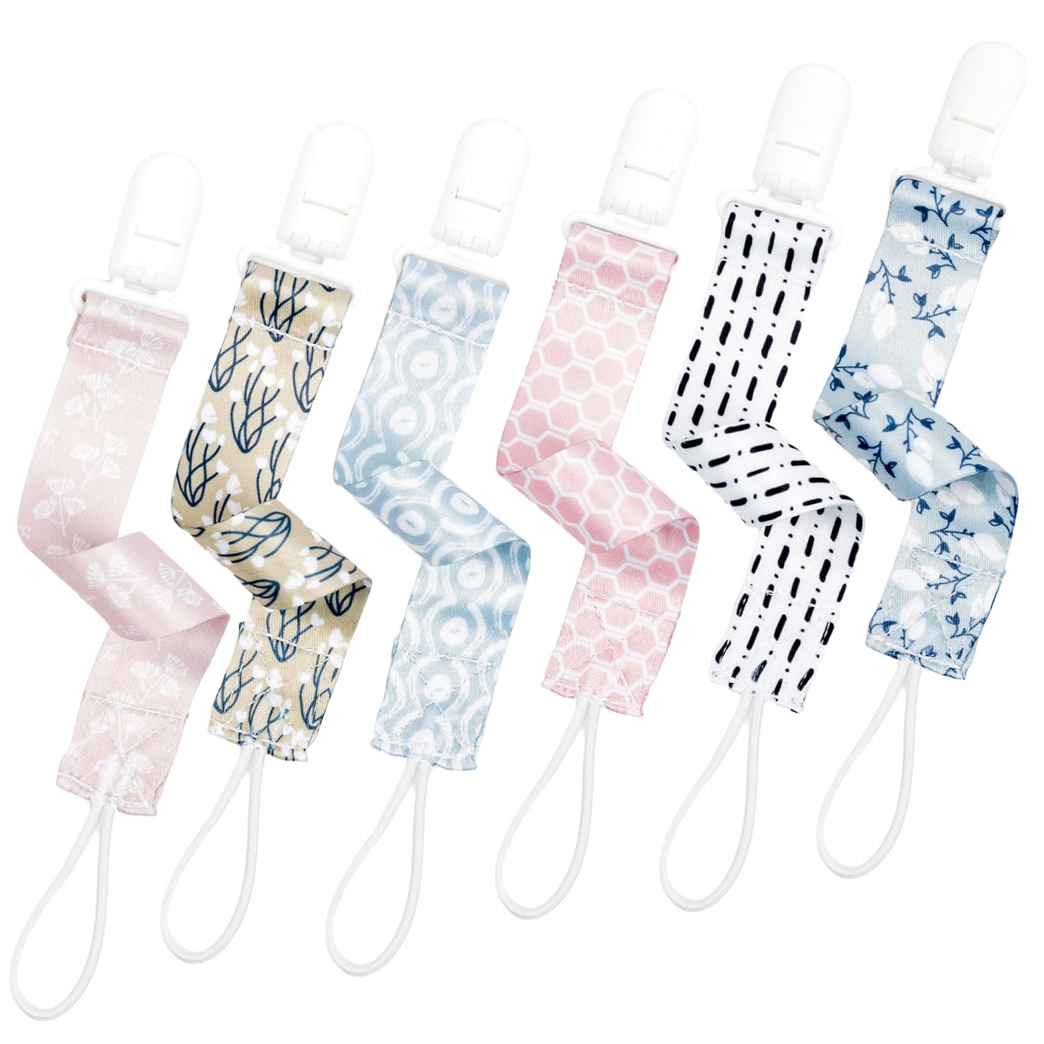 BUNNYBEE Juego de pinzas para chupete con diseño floral de campo, paquete de 6 soportes para chupón, soporte para juguetes, lindos mordedores estilo