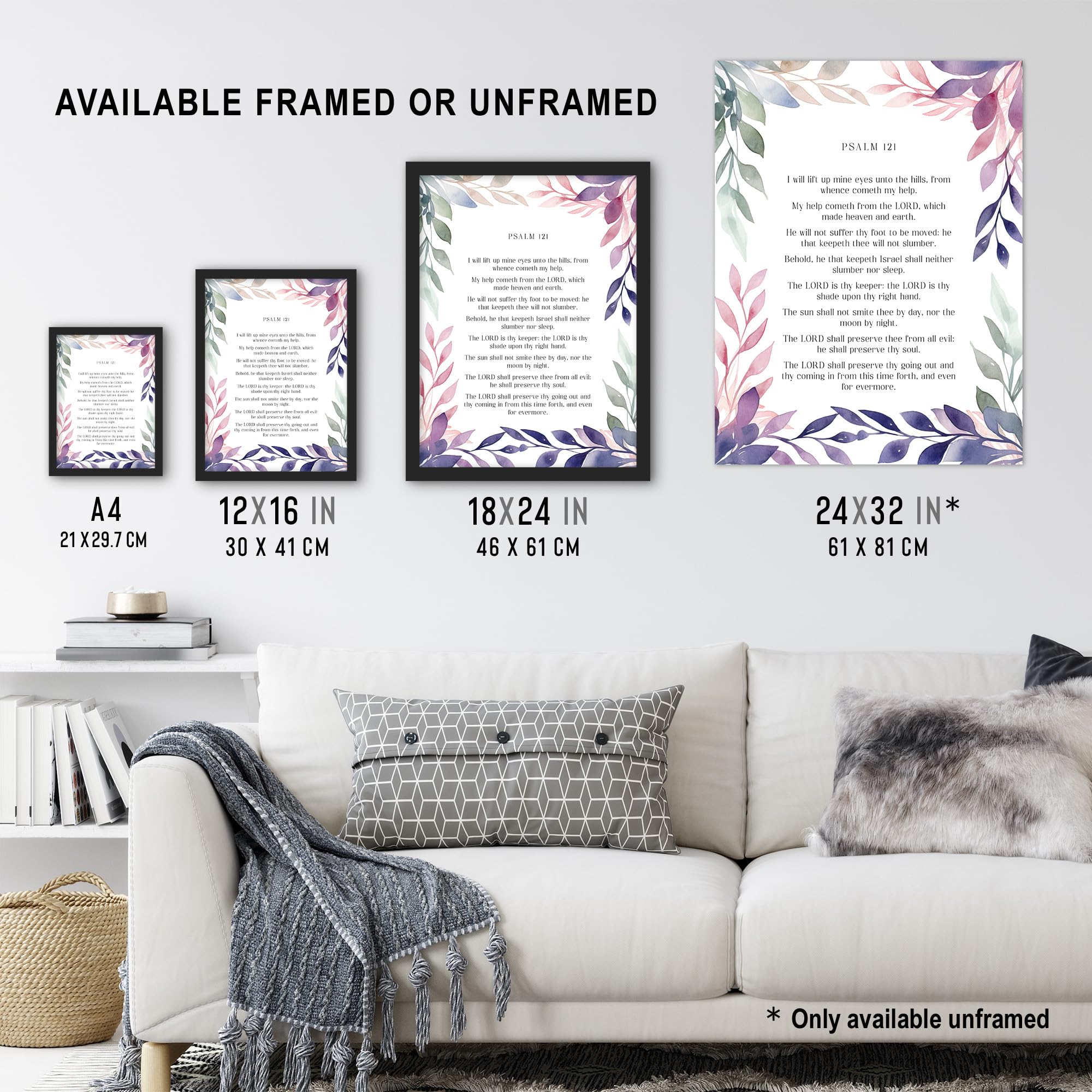 Artery8 Psalm 121 I Will Lift Up My Eyes Old Testament Jesus Christ Christian Bible Faith God Quote Revelations Flowers Artwork Extra Large XL Wall Art Poster Print - Image 3