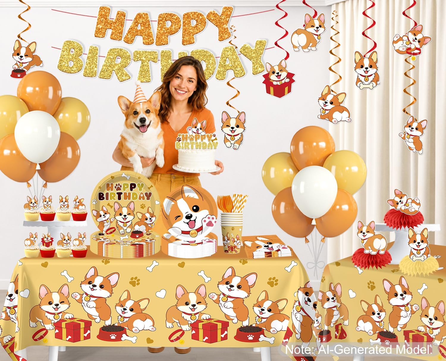 215PCS Yingoto Corgi Birthday Party Decorations Tableware Set, 25 Guests image 3