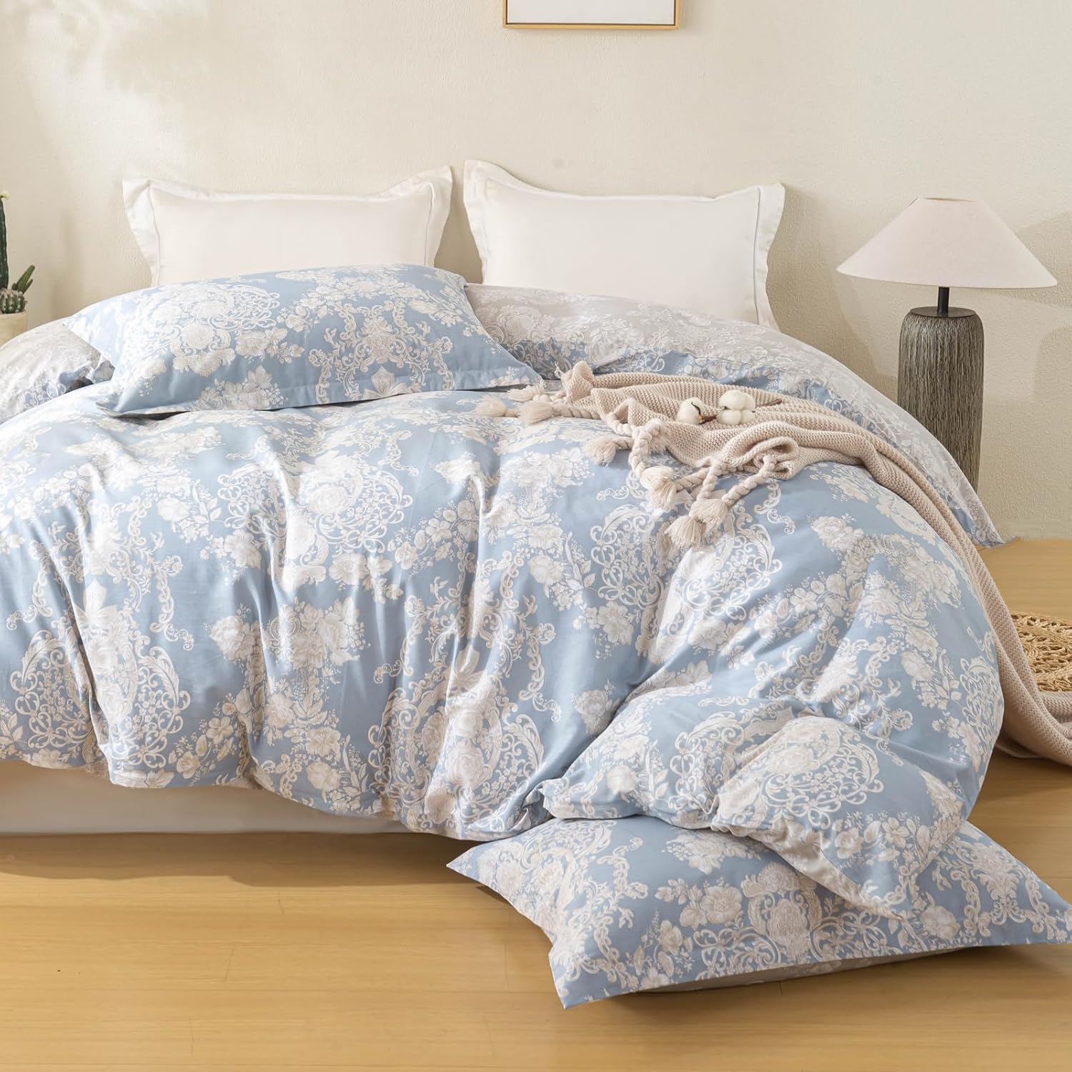 OAITE Duvet Cover Set,100% Cotton Comforter Cover with Floral Pattern Duvet Cover Set,Soft Bedding Set Includes with 3 Piece (2 Pillow Shams,1 Duvet Cover)