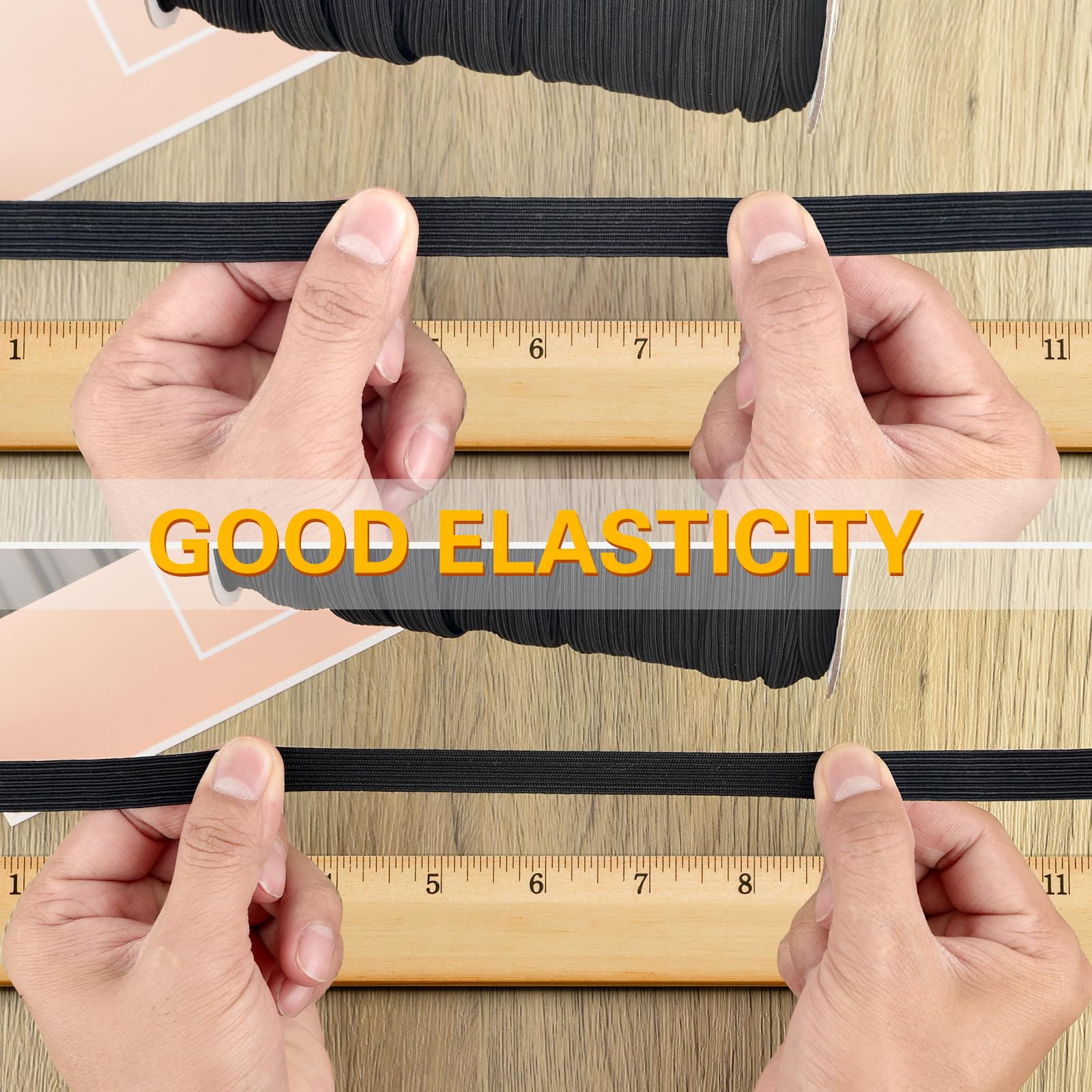 Coopay Cuerda elástica de 100 yardas de largo de 1,27 cm de ancho, cuerda elástica, cuerda elástica pesada y elástica de punto para coser (negro, 1/2 pulgada)