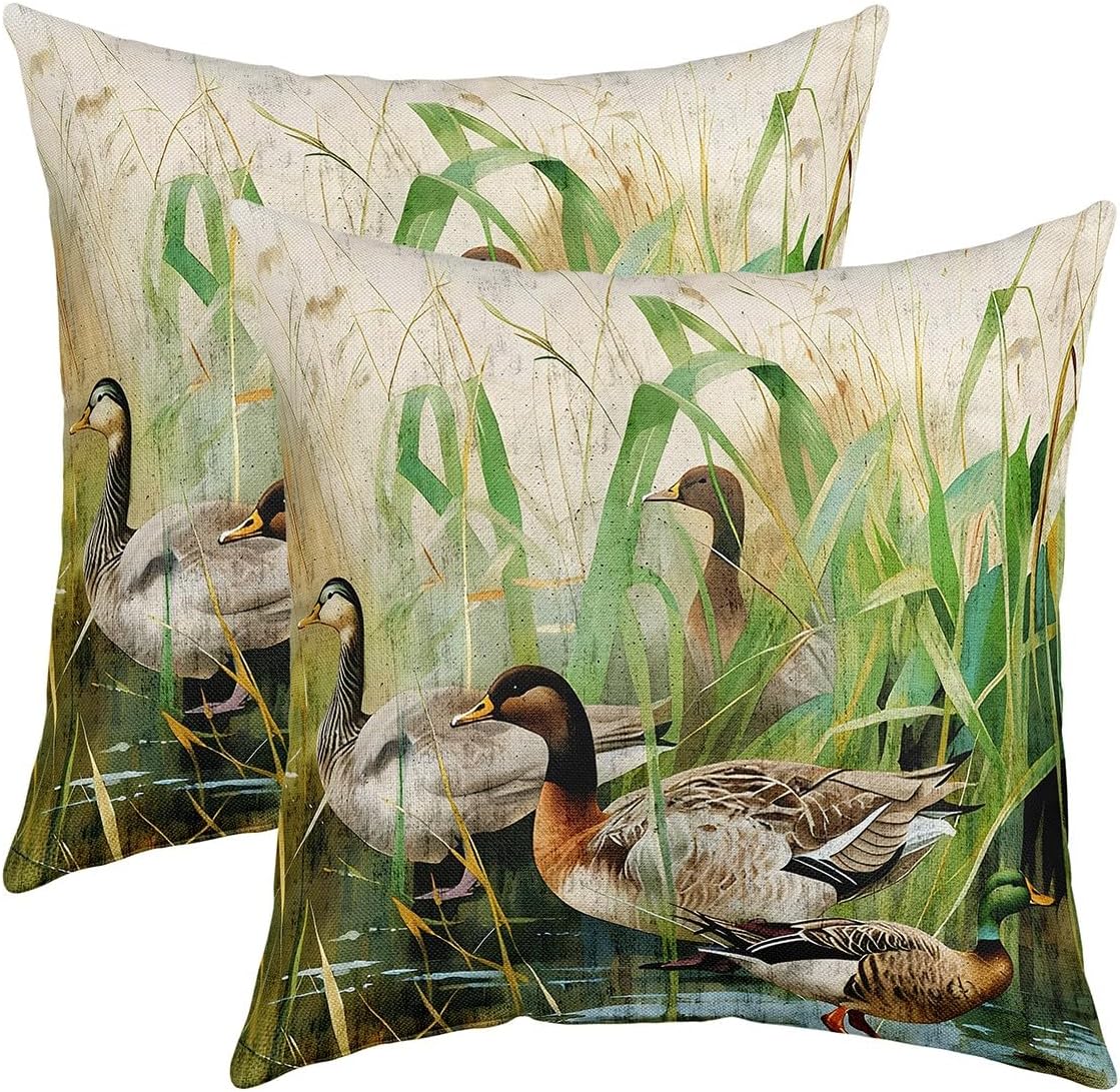 Mallard Duck Cushion Cover Boys Girls Wild Duck Hunting Throw Pillow Cover 24"x24", 1 Pcs for Sofa Couch Women Men Ultra Soft Lodge Cabin Farmhouse Pillow Case Pillowacases Nature Ducks Pillows Covers