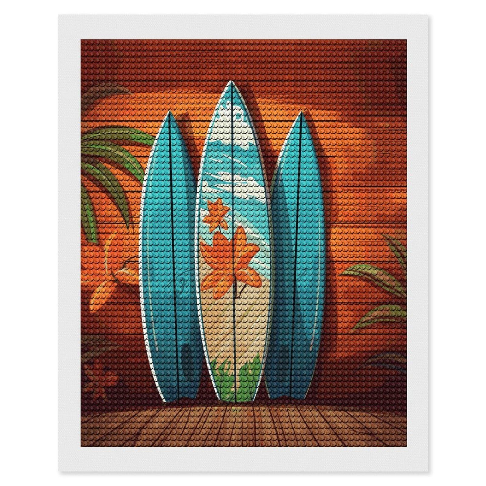 LDGSUPH Surfboard on Wooden Diamond Painting Kits for Adults Paint with Diamond Pictures Art DIY Full Drill Diamond Dots Painting Personalized Diamond Photo for Home Wall Decor Gift 16"x20"