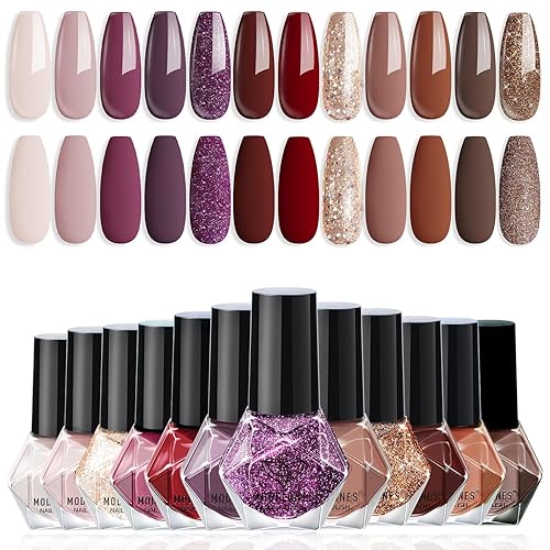 modelones Nail Polish Set 12 Colors Burgundy Red New Year