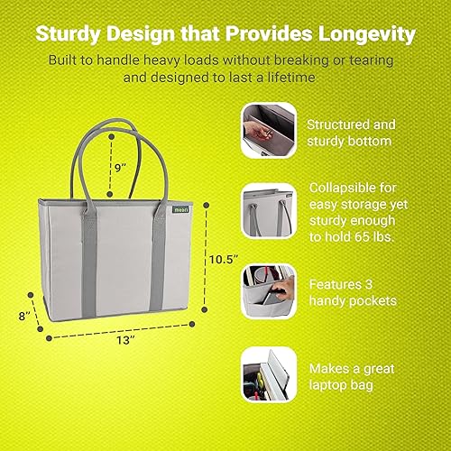 Miniatura 5 de meori Bolsa de mano de oficina, artículos esenciales para laptop, parte inferior resistente que se mantiene en posición vertical, 3 prácticos