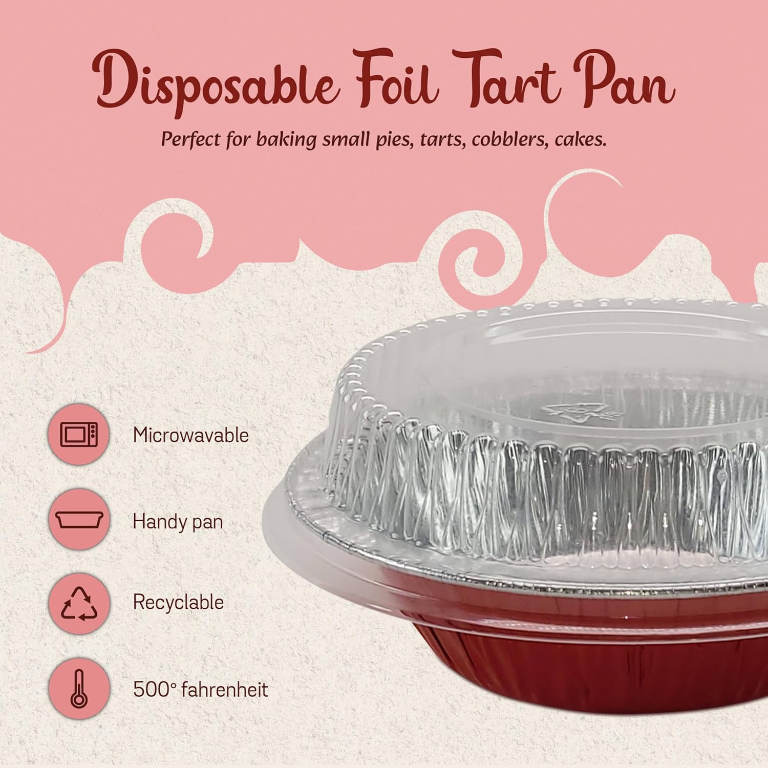 KitchenDance Mini Pie Tins With Lids - Premium 5 Inch Pans for Baking Pies, Tarts, Cobblers, and Cakes - Essential for Professional and Home Kitchens 501P (100, Red)
