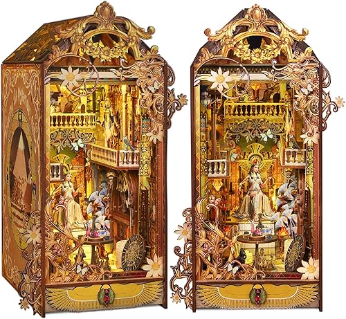TuKIIE Kit de bricolaje en miniatura para rincón de libros, estilo antiguo Egipto, estantería de casa de muñecas con sensor de luz y movimiento