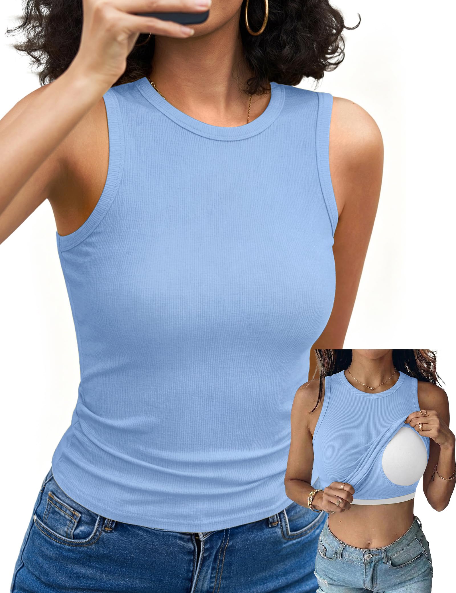 Aottori Tank Top Damen Gerippt Rundhals Slim Fit Sommer | Oberteile Ärmellos, Stretch, Elegant, Basic Shirt, Sexy, Casual, Einfarbig