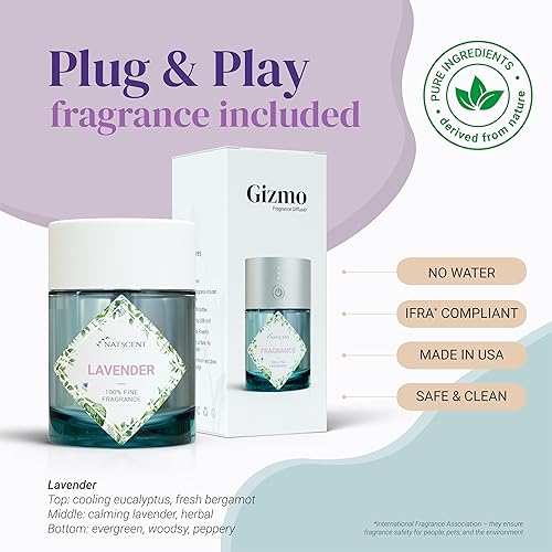 Miniatura 3 de Gizmo - Difusor de aromaterapia con aceites esenciales incluidos, botella de aceite de fragancia Plug & Play, portátil, recargable, 3 niveles de