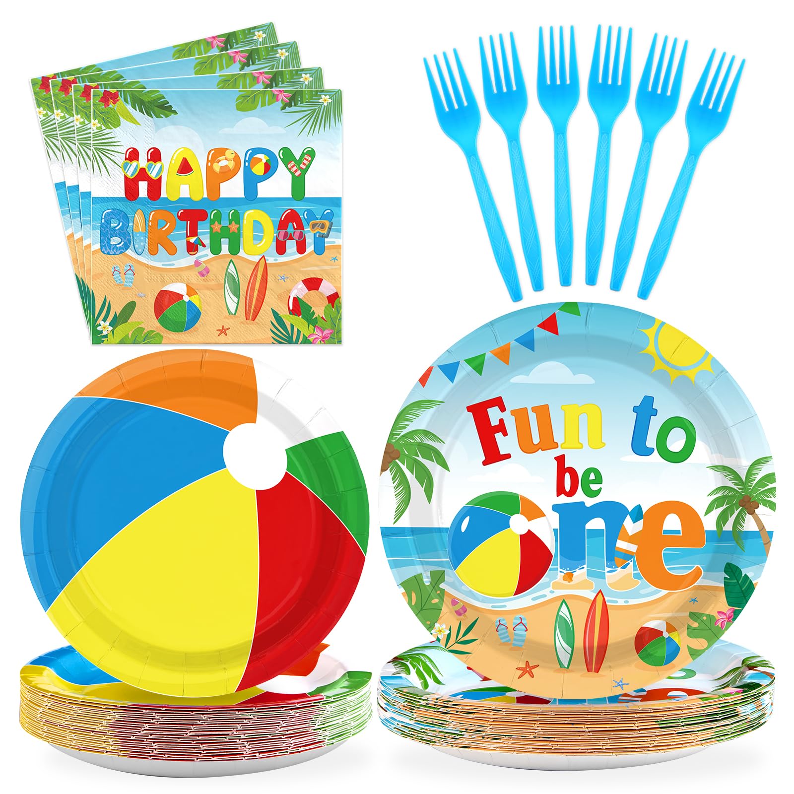 Greencian 96Pcs Beach Ball 1st Birthday Summer Party Decorations, Serves 24