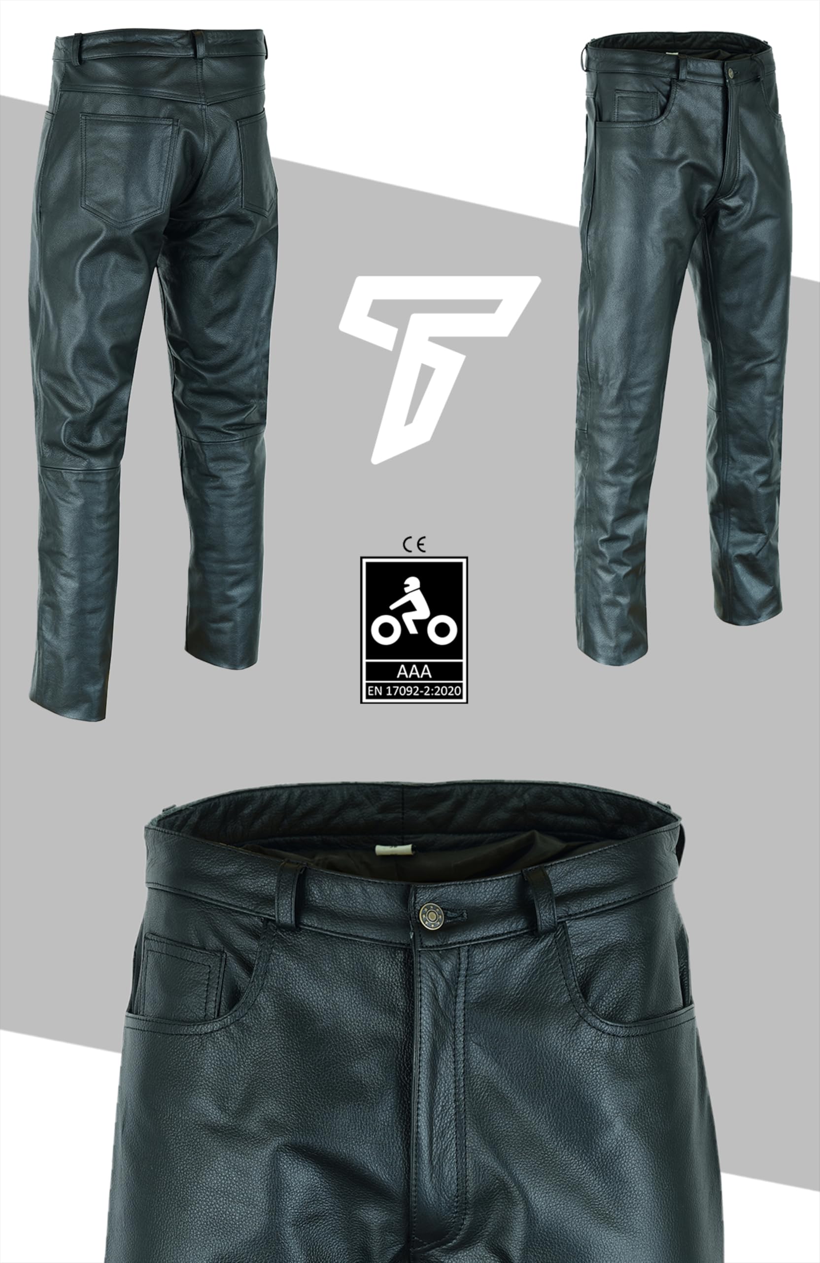 Texpeed Pantaloni da moto uomo - Invernali/Estate con protezioni - Motociclista touring in pelle per moto da crociera con protezione autentica CE Armor (EN 1621-1) - Nero