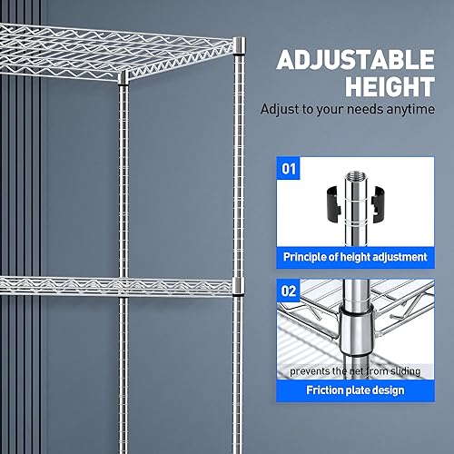 Miniatura 7 de Rengue Estantería de alambre con ruedas, estantes de almacenamiento de metal de 60 x 24 x 72 pulgadas, estantes de almacenamiento de garaje