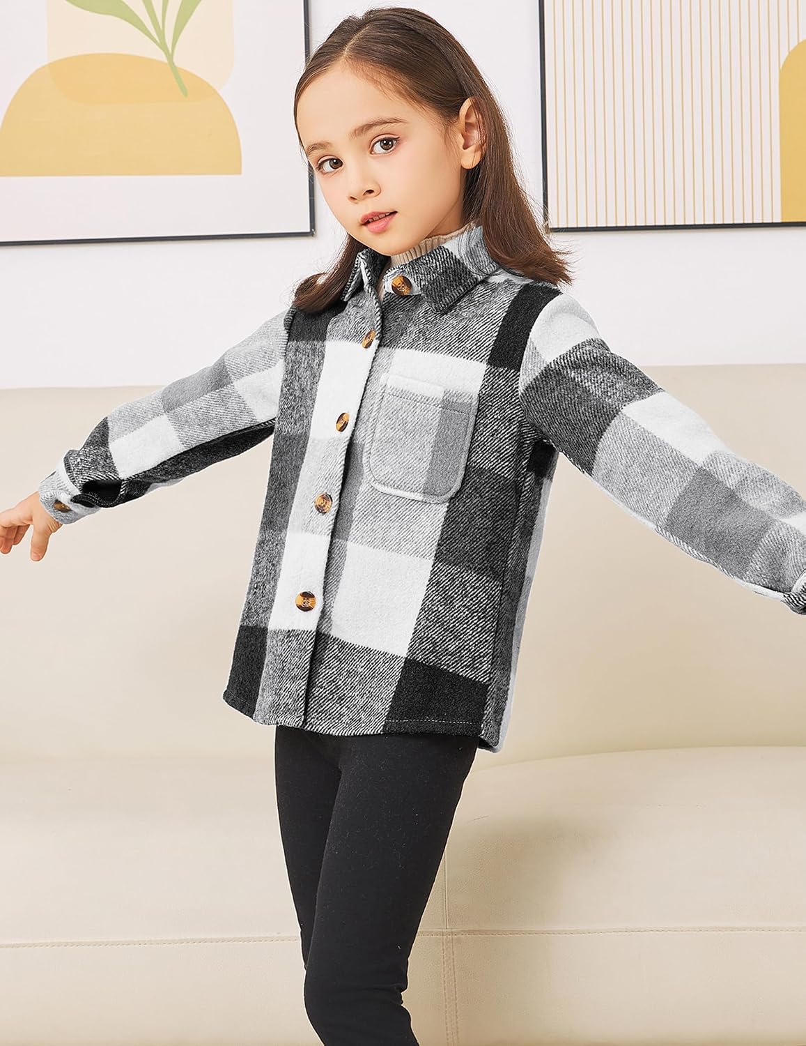 Girls Flannel Shirts Button Down Plaid Shirt Jacket Fleece Shacket