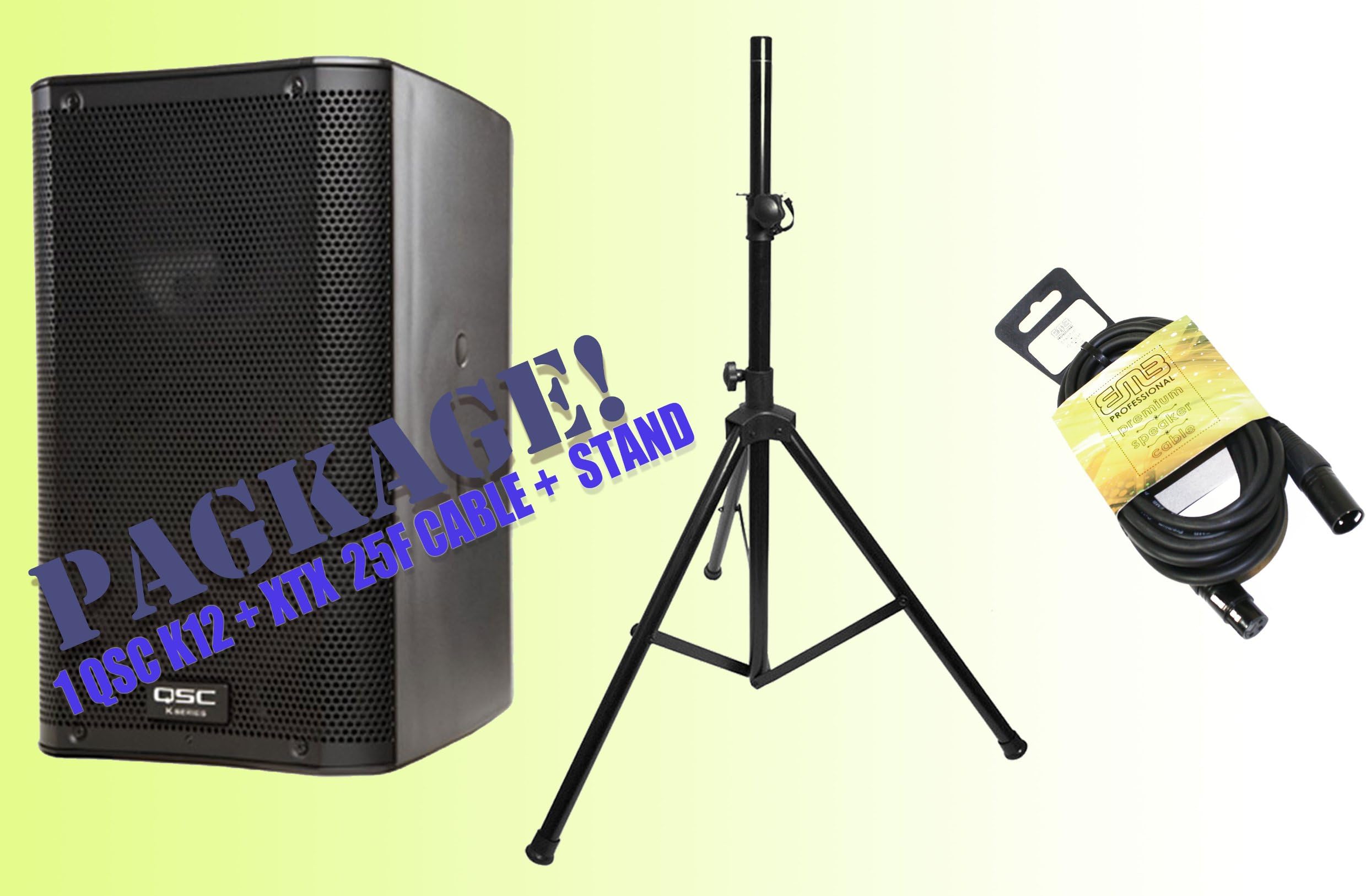 2-Way Powered Loud Speaker 1000 Watts 1x12" With Stand and XTX-18G25F 25Ft Cable