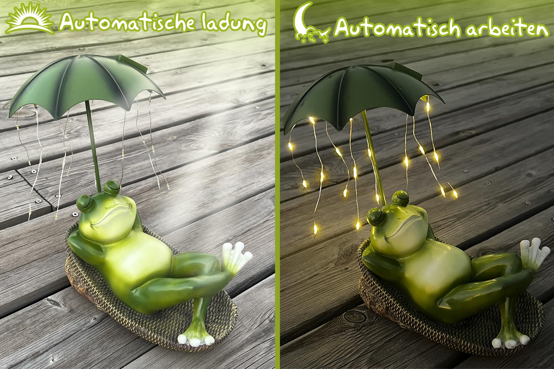 Statue Rana Da Giardino Con Luci LED Solari – Decorazione Per Esterni In Resina – Impermeabile Per Terrazzo E Prato – Verde, Con Pannello Solare - 2
