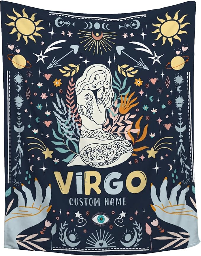 Custom Virgo Blanket, Personalized Name Zodiac Blanket, Virgo Zodiac Constellation Throw Blanket, Astrology Gifts, 50
