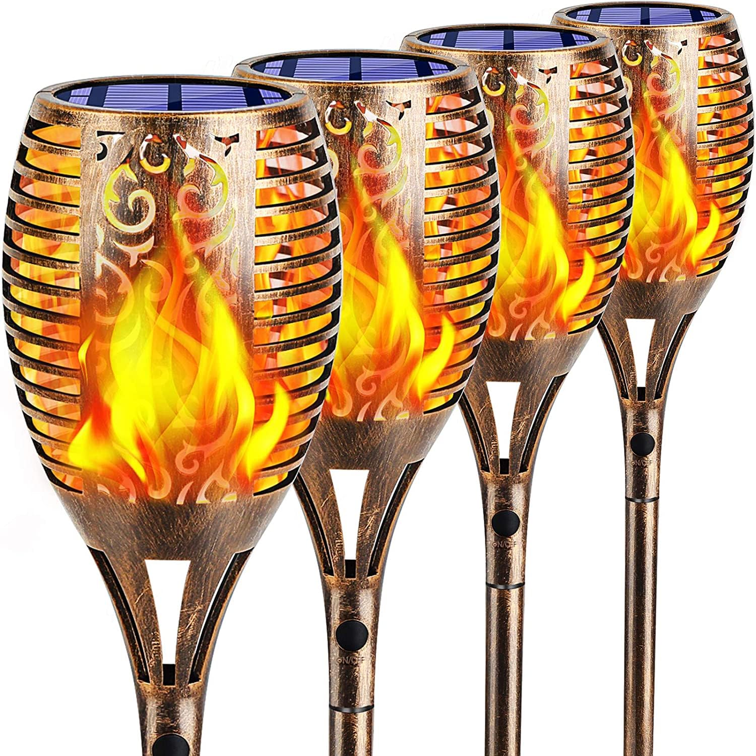 TomCare Luci solari per esterni, 99 LED, fiamma tremolante superiore e grande, 109,2 cm, decorative, impermeabili, ad energia solare, illuminazione paesaggistica, per giardino, patio, cortile