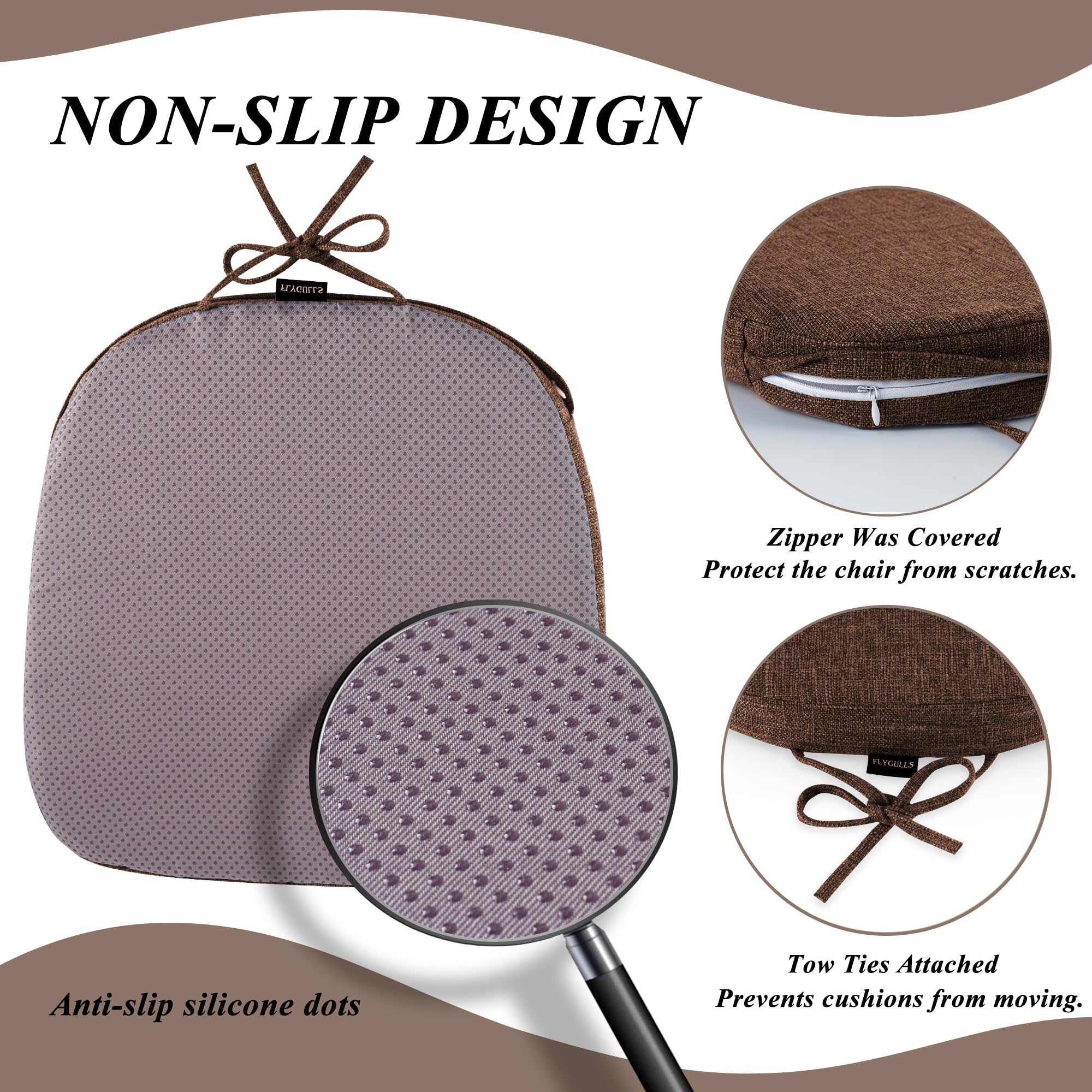 FlyGulls Metal Chair Cushions for Dining Chairs 2" Thick Kictchen Chair Cushions Non Slip Chair Pads with Ties for Metal Dining Chairs Set of 4 (35.5x35.5cm/14x14inch - Image 3
