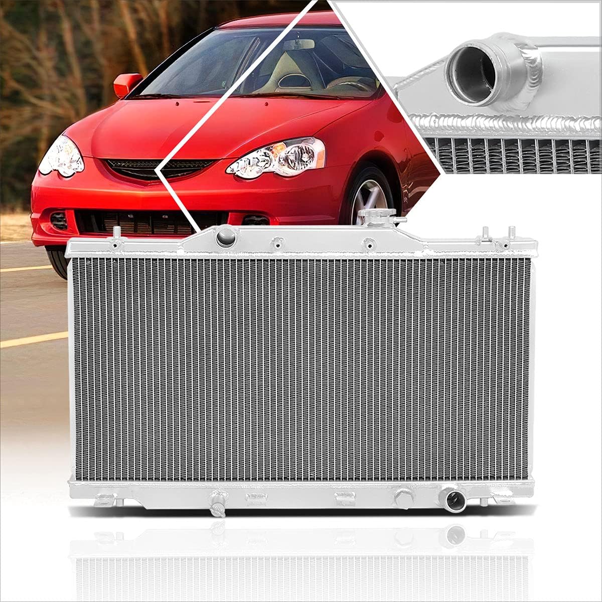 2-Row Full Aluminum Core Dual Core Racing Radiator Compatible with 02-06 Acura Integra Rsx Dc5 MT