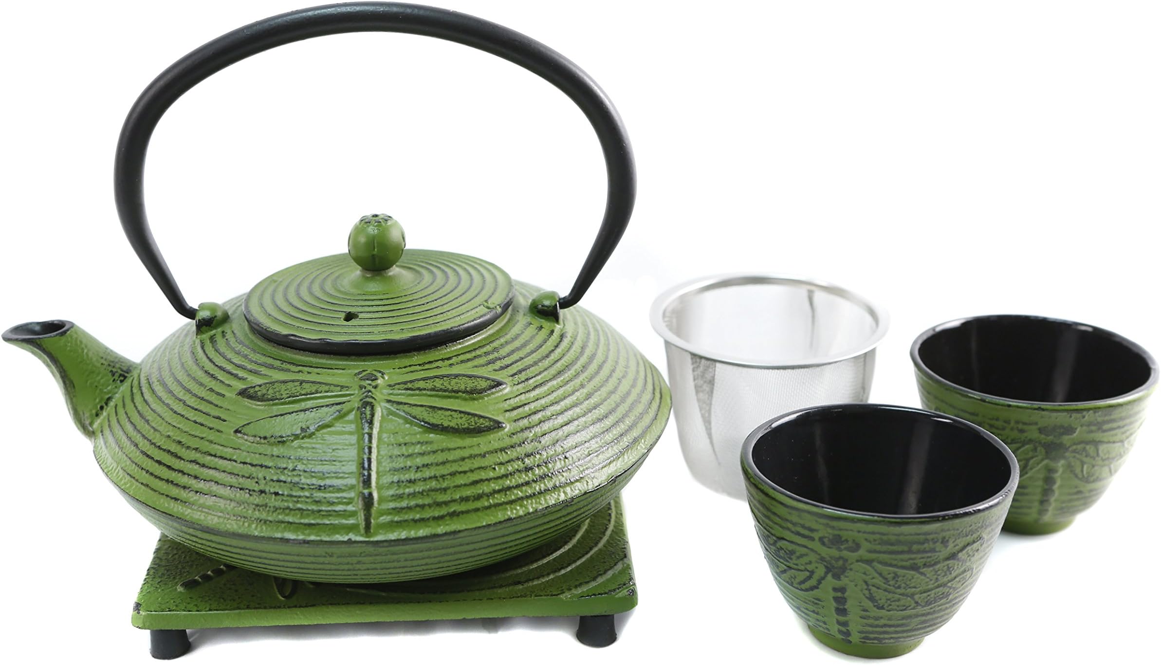 Cuisiland Dragonfly Cast Iron Teapot Set with 2 Cups 27oz