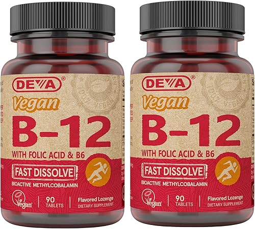 DEVA - Suplemento vegano de vitamina B12 de disolución rápida complejo una vez por día con 1000 mcg de metilcobalamina B12 ácido fólico B6 sabor a