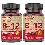 DEVA Vegan Vitamin B12 Fast Dissolve Supplement - Once-Per-Day Complex with 1000 Mcg Methylcobalamin B12, Folic Acid, B6 - Lemon Flavor - 90 Dissolvable Tablets, 2-Pack