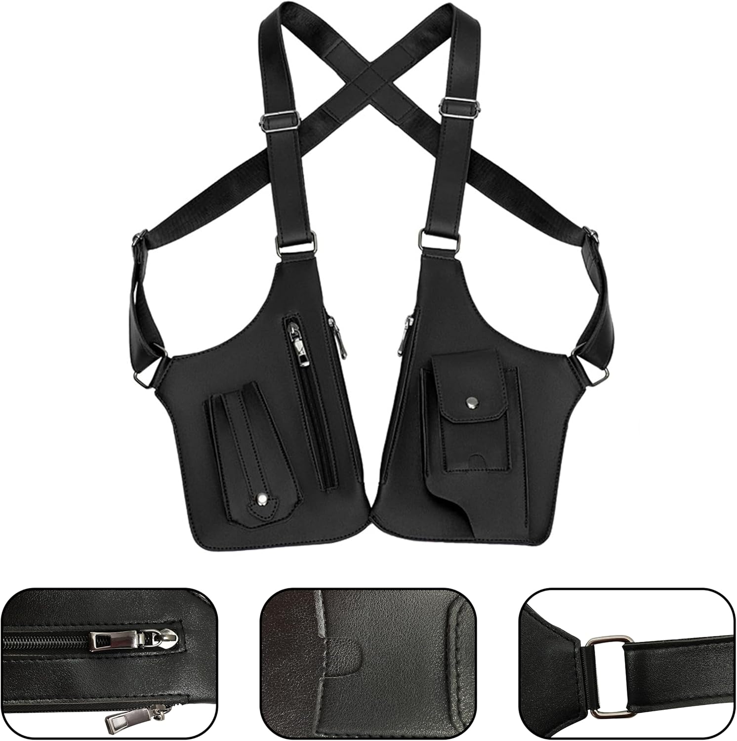 Double Shoulder Armpit Bag for Men Premium Vegan Leather Anti-Theft Underarm Bag, Adjustable Bag with Multiple Pockets Pouch