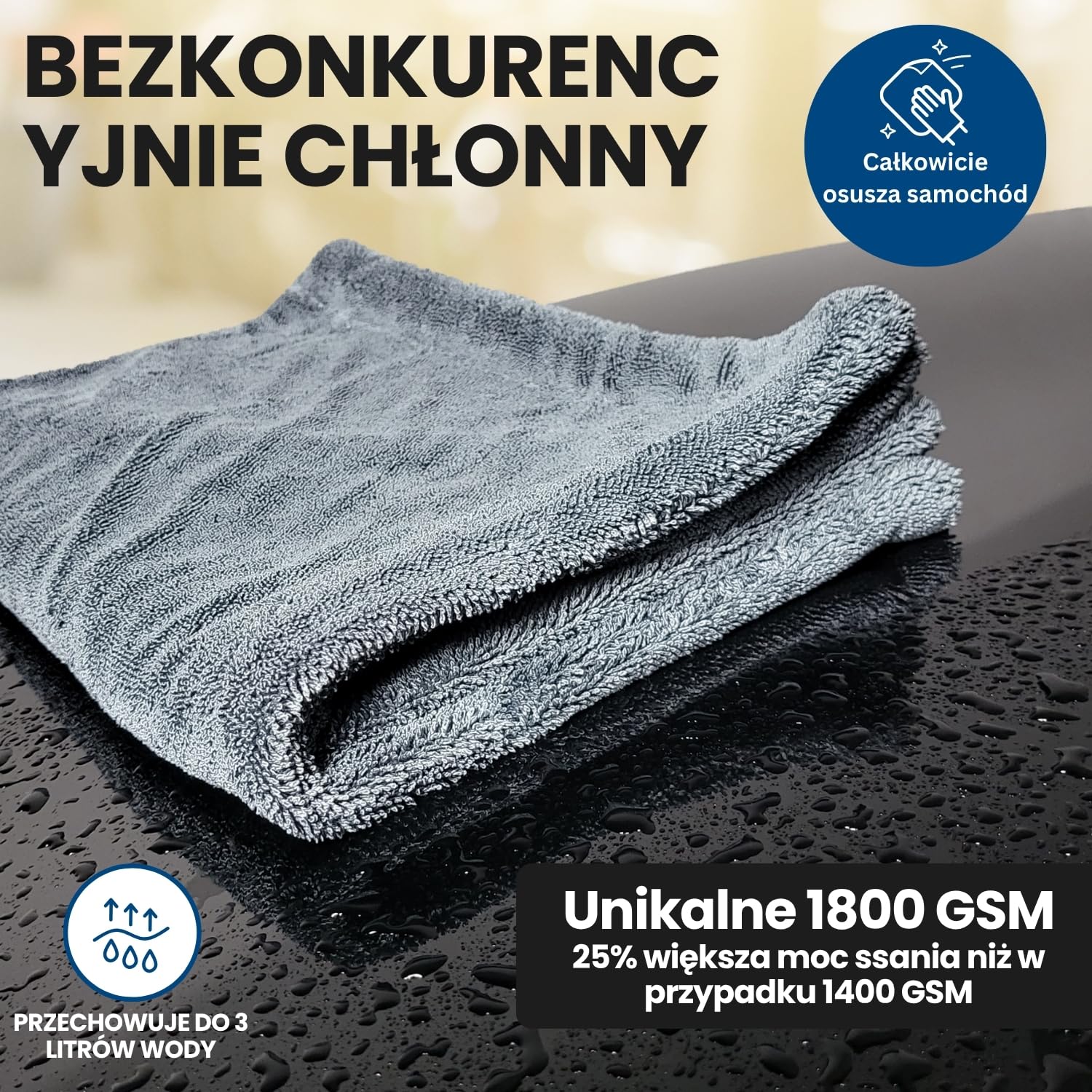 Ivality® Bardzo chłonna ściereczka z mikrofibry o wymiarach 50 x 80 cm, gramatura 1800 g/m², do czyszczenia motocykli i samochodów, nie mechaci się, nie uszkadza lakieru