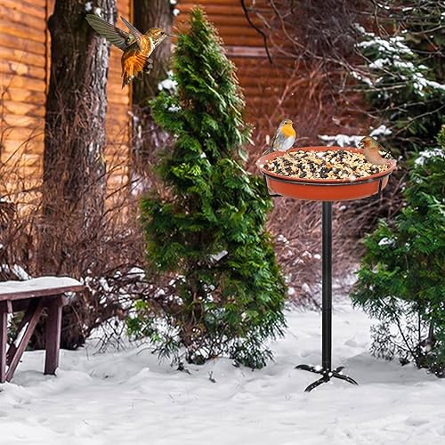 Miniatura 7 de YALINKA Cuenco independiente de 28 pulgadas para pájaros al aire libre, comedero de pájaros con estaca de metal, decoración desmontable, para