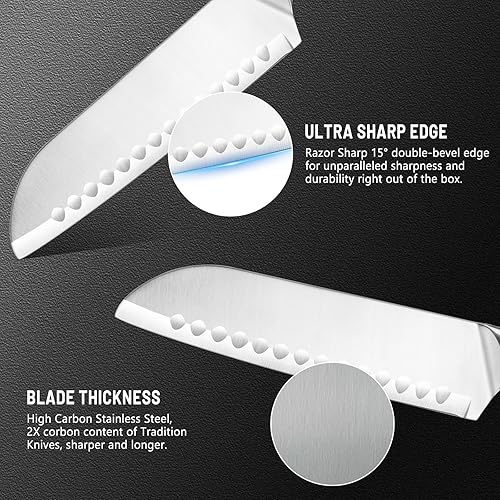 Miniatura 2 de Santoku - Cuchillo de chef de 7 pulgadas con acero alemán afilado de alto carbono, mango ergonómico antideslizante para cortar, cortar carne y