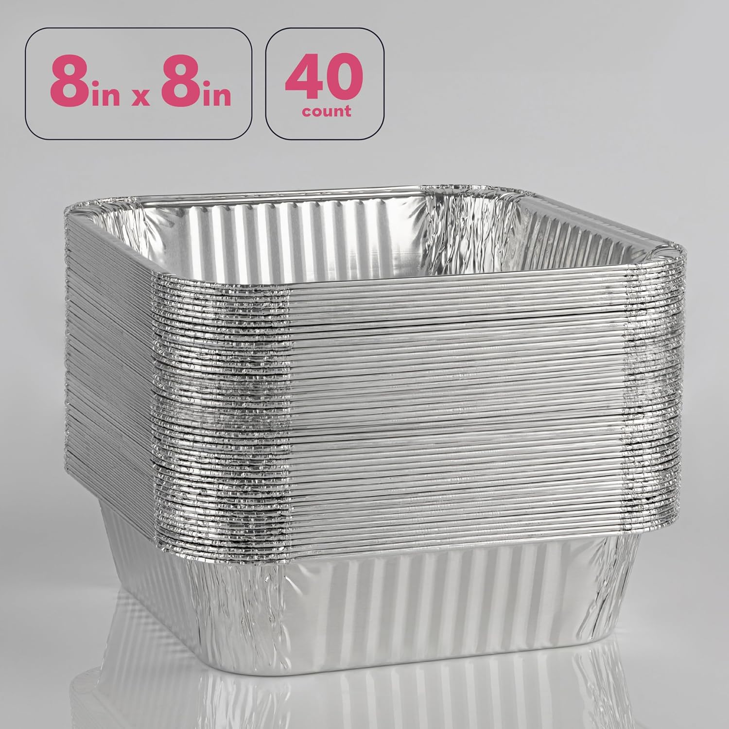 [40-Pack] - 8X8 Aluminum Baking Pan - Aluminum Pans Disposable Baking Foil Pans - 8-Inch Square Pans For Baking, Roasting & Food Prepping, Silver
