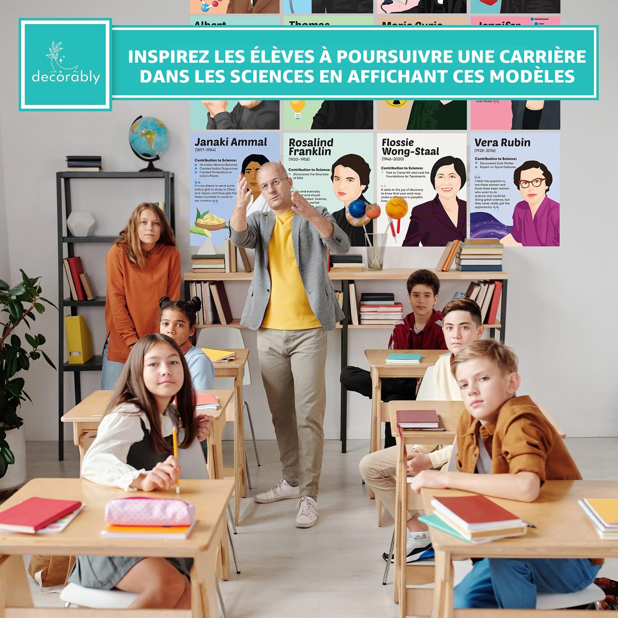Decorably Lot de 12 affiches scientifiques célèbres pour salle de classe, 27,9 x 35,6 cm, laminées mates, décoration de salle de classe