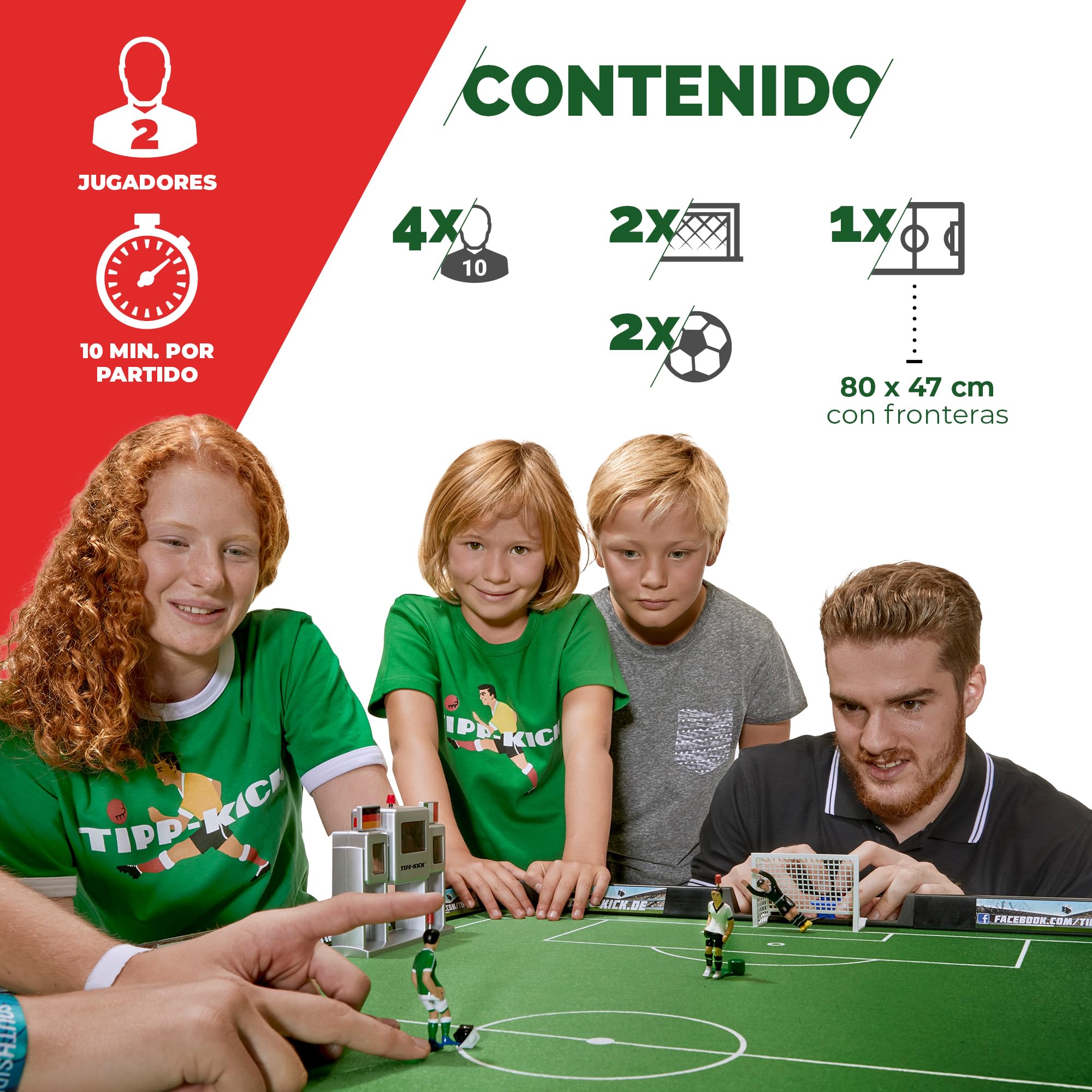 TIPP-KICK Retro 80x47 cm – Futbolín Listo para Jugar con 2X Jugadores, 2X guardametas, 2X porterías, 2X Pelotas I Terreno de Juego de Fieltro